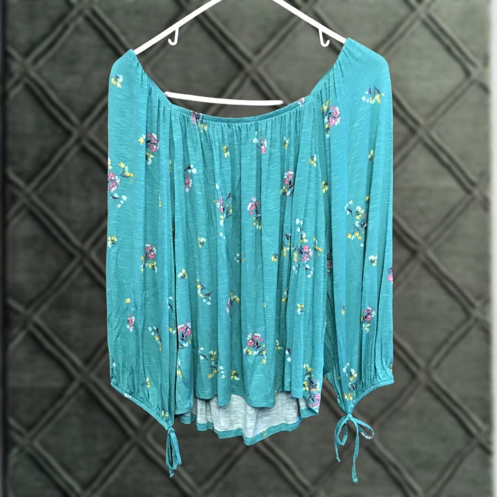 Vintage VINTAGE NWT a.n.a Green Floral Peasant Blouse Shirt L Womens Size L / US 10 / IT 46 - 1 Thumbnail