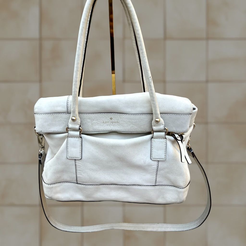 Vintage kate spade new york Fremont Place Crossbody Purse Satchel Hand Bag Beige Leather Ladies Medium Be Size ONE SIZE - 1 Thumbnail