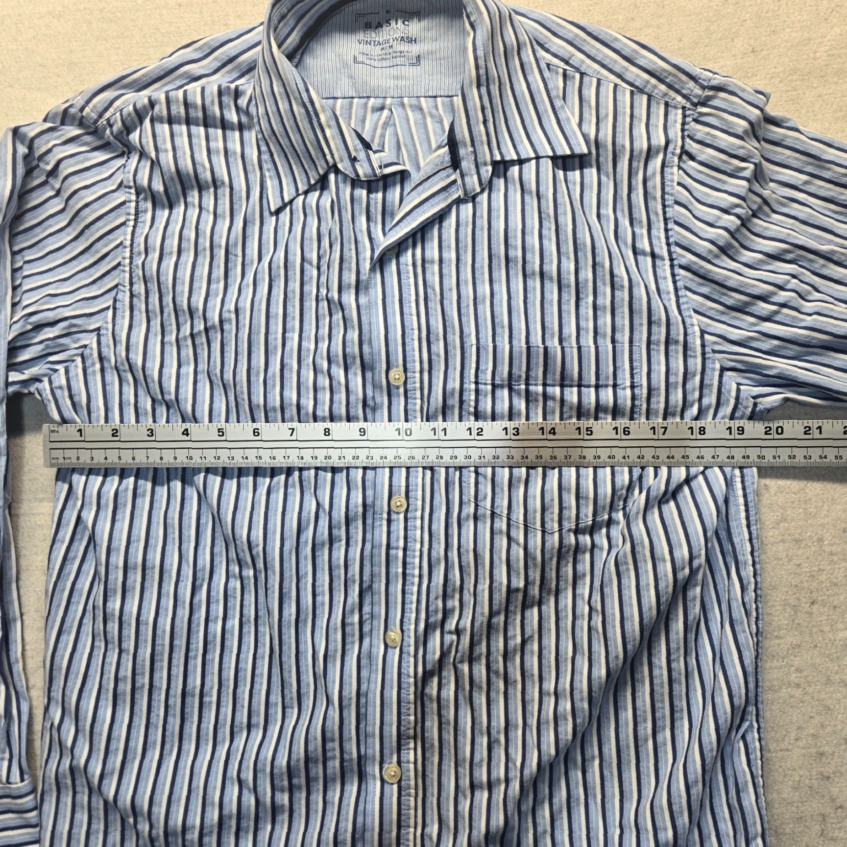 Basic Editions Basic Editions Blue Striped Long Sleeve Button Up Shirt Top Adult Men's M Medium Shirt Size US M / EU 48-50 / 2 - 3 Thumbnail