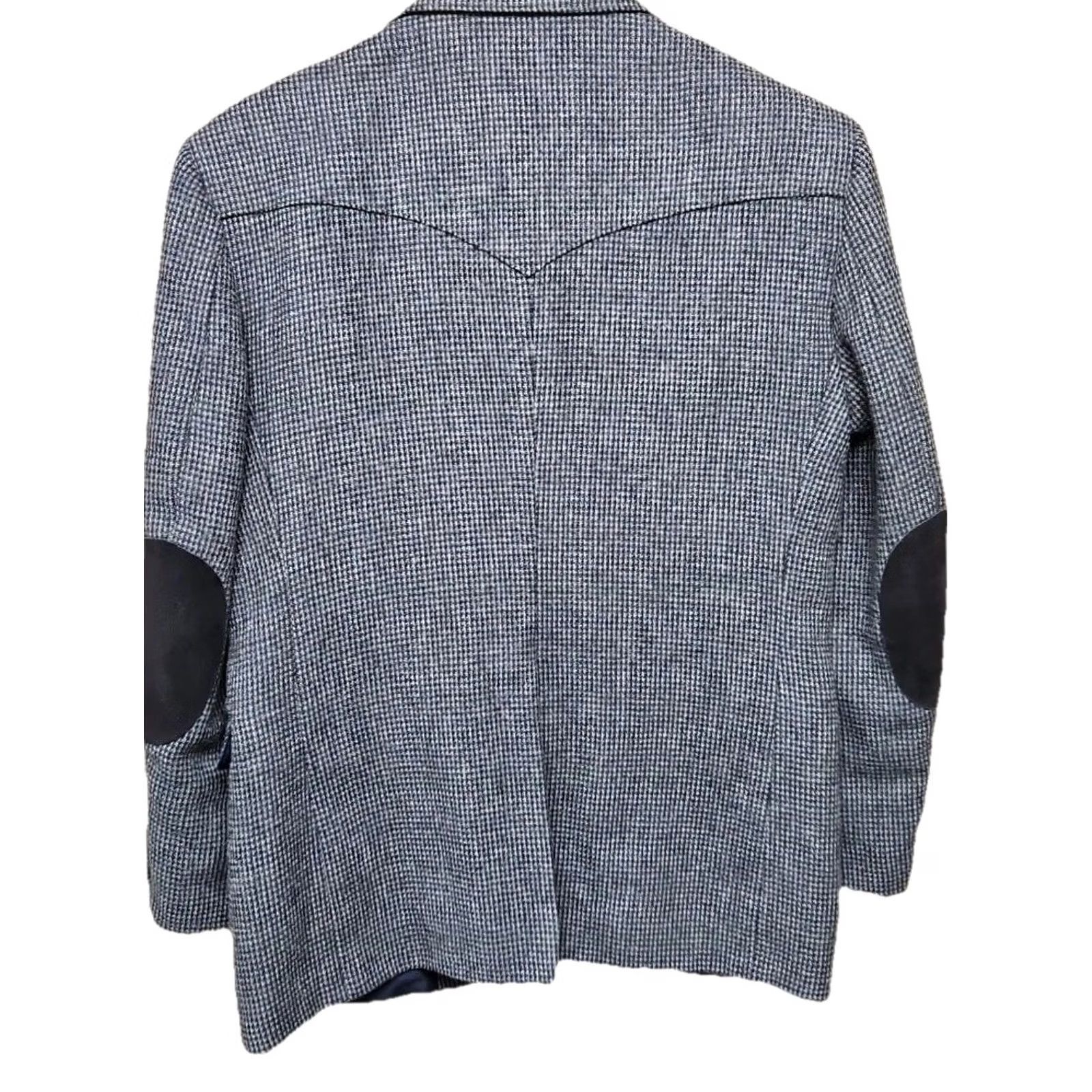 Taos VINTAGE Western Blazer Mens 44R Wool Charcoal Gray Houndstooth Elbow Patch Sport Coat Size 44R - 7 Thumbnail