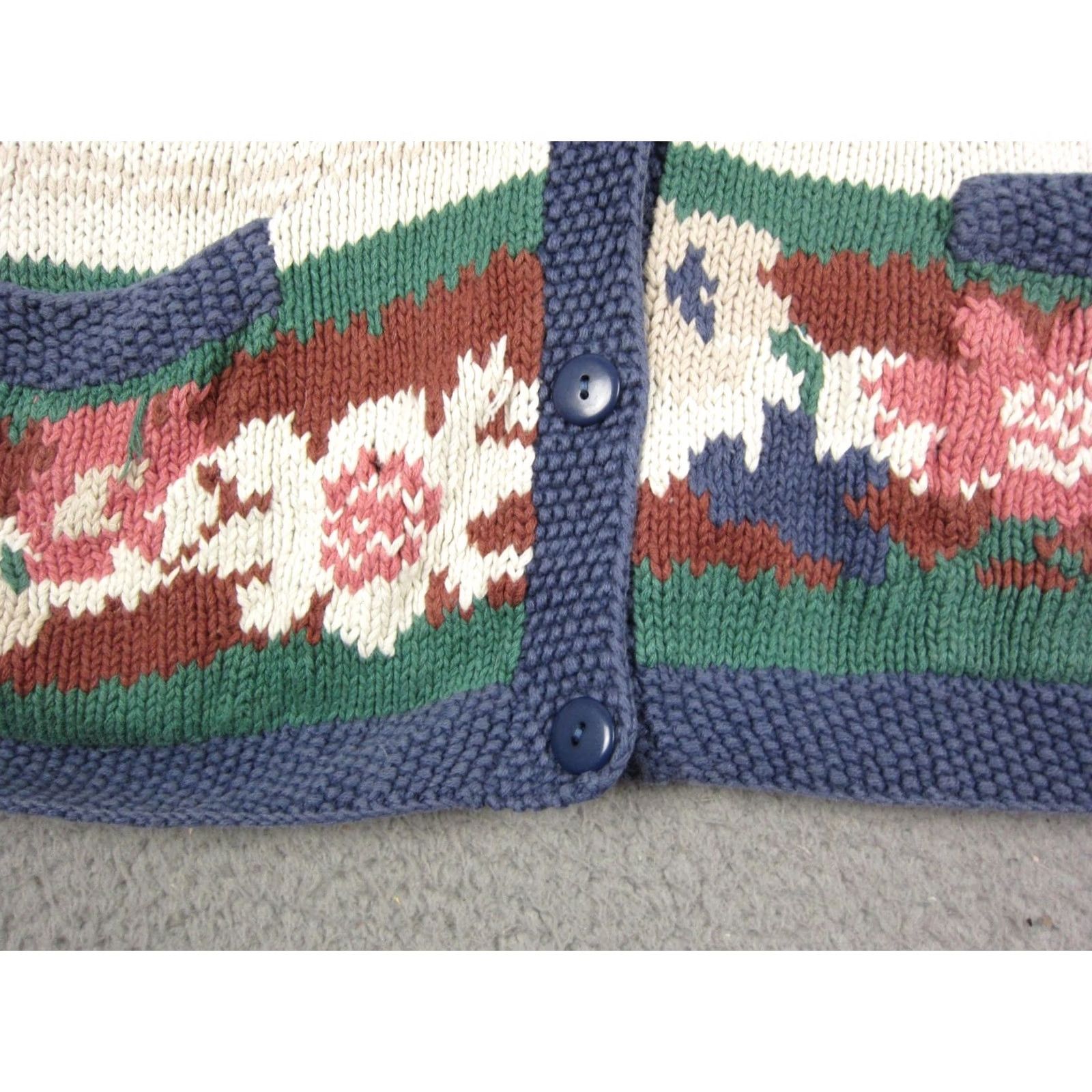 Vintage VINTAGE Paris Sports Club Cardigan Womens Large Blue Hand Knitted Floral 80s 90s Size M / US 6-8 / IT 42-44 - 7 Thumbnail