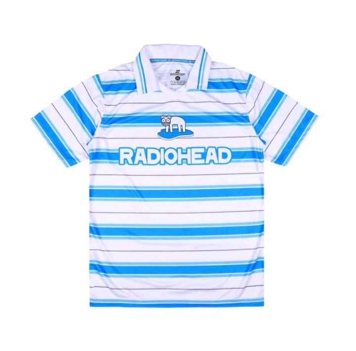 image of Band Tees x Soccer Jersey Bootleg Radiohead Ok Computer Jersey in White/Blue, Men's (Size XL)