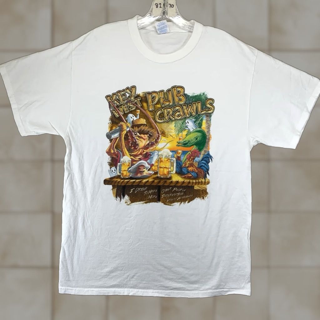 Port & Company Key West Pub Crawl Ernest Hemingway Florida T-Shirt Adult L Funny Ghost Drinks Size US L / EU 52-54 / 3 - 1 Thumbnail
