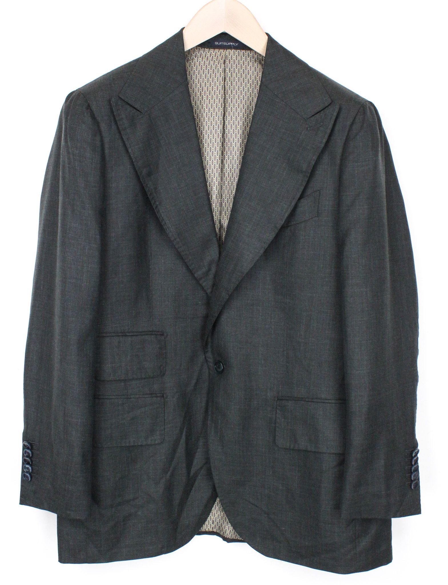 image of Suitsupply La Spalla Uk40S Green Silk Cashmere Linen Blazer 71903, Men's