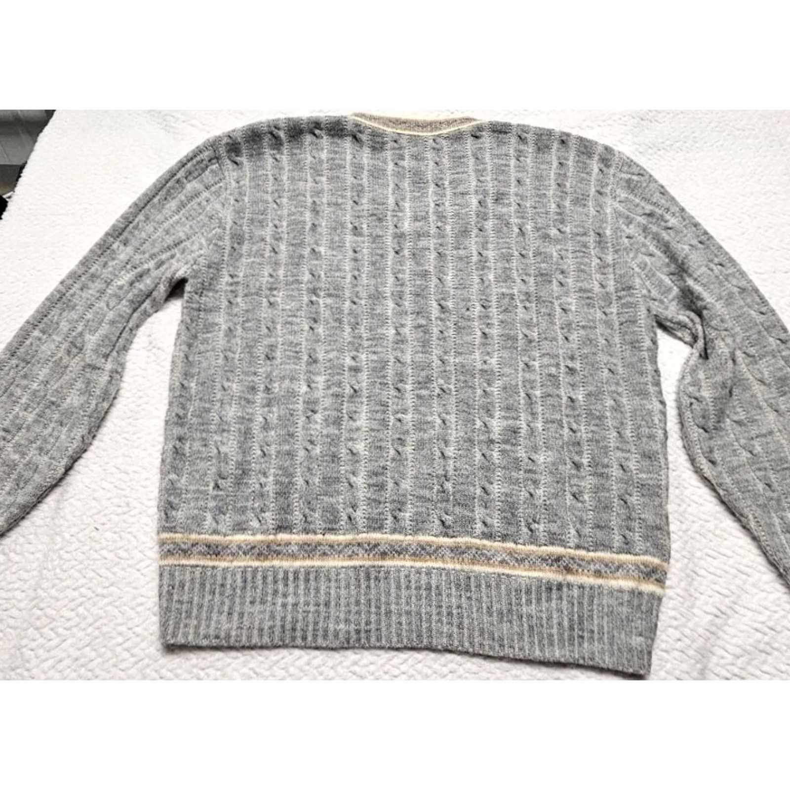 Jantzen VINTAGE Jantzen Cable-Knit Sweater Mens XL Heather Gray Striped 90s Wool Pullover Made In USA Size XL / US 12-14 / IT 48-50 - 5 Thumbnail