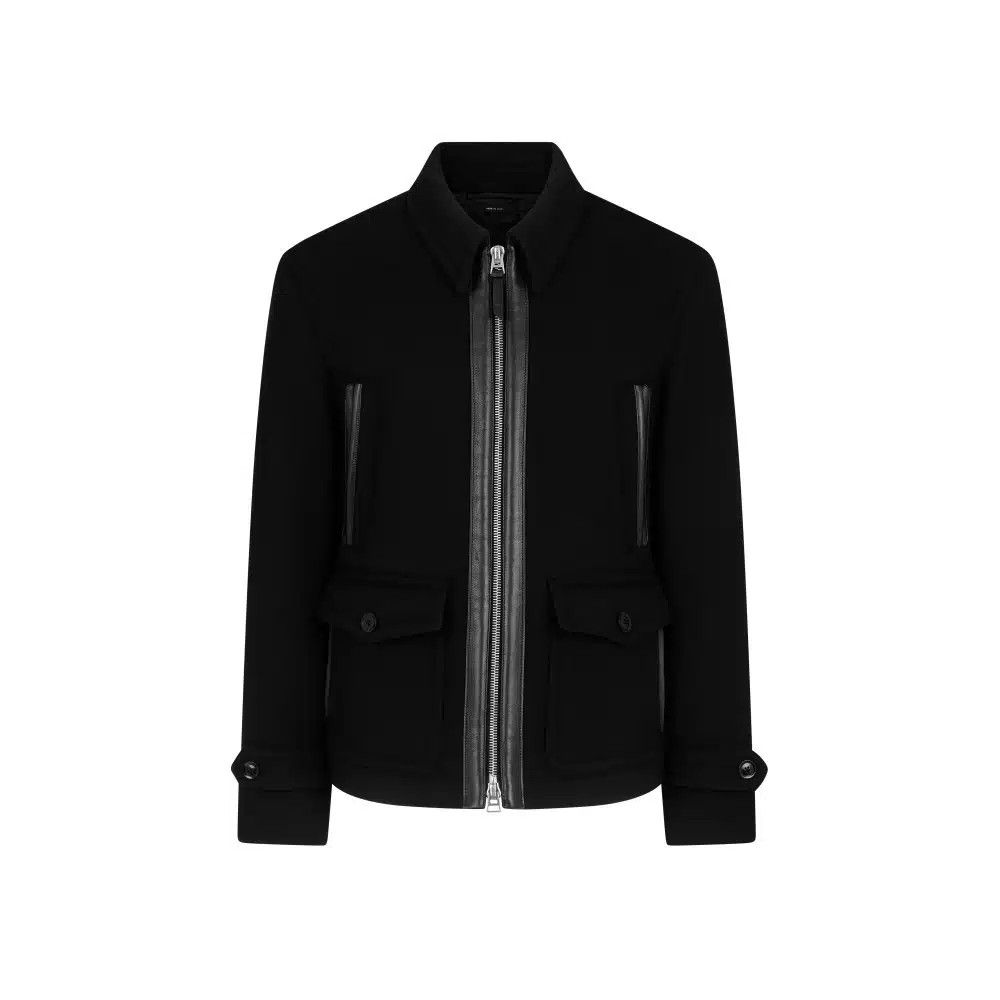 o1loc1c0925 OJR001 Wool Full Zip Short Coat in Black