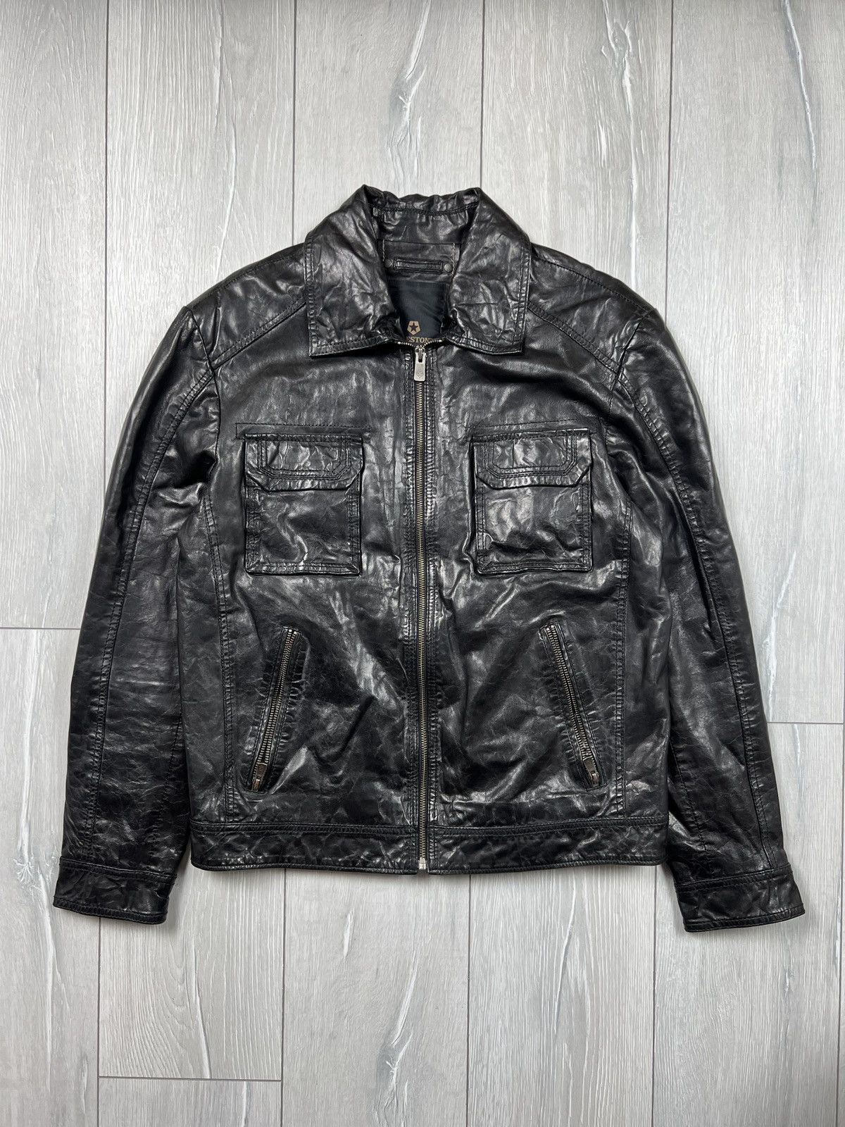 image of Men’S Milestone Leather Trucker Jacket Size Eu52 in Black, Men's