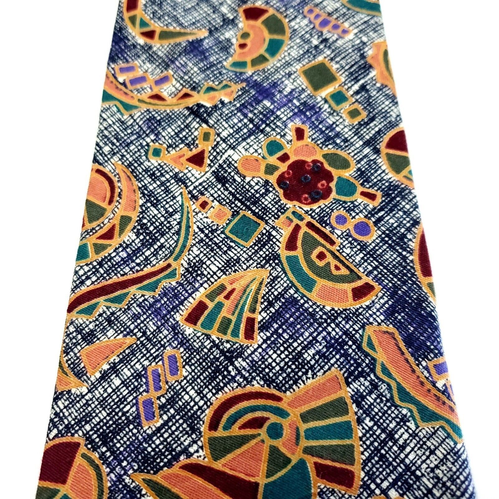 Designer Domani Blue Cotton Abstract Print Short Tie Size ONE SIZE - 2 Thumbnail