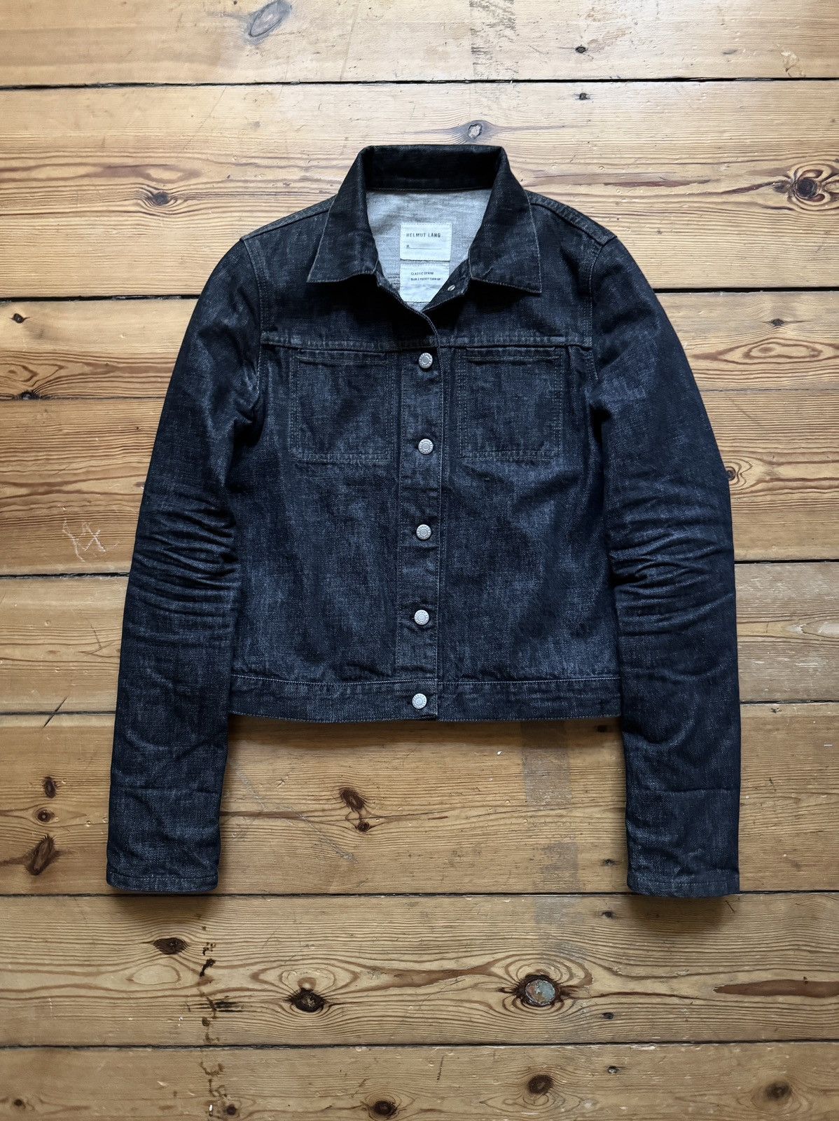 Helmut Lang Helmut Lang 1999 Black Wax Coated Denim Oversleeve