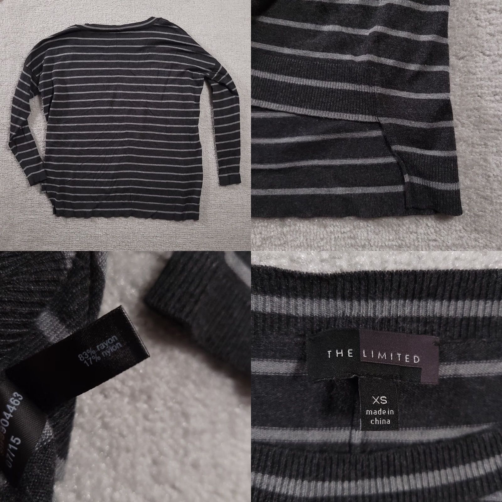 Vintage The Limited Women's XS Gray Striped Rayon Long Sleeve Pullover Size XS / US 0-2 / IT 36-38 - 8 Thumbnail