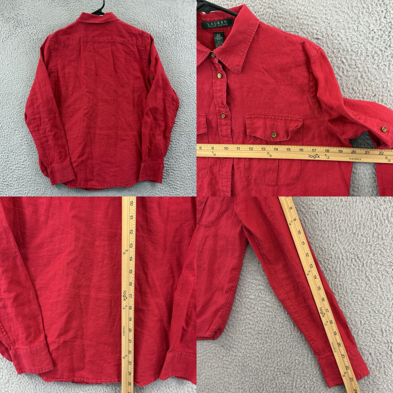 Ralph Lauren Lauren Ralph Lauren Shirt Women Small Red 100% Linen Button Long Sleeve Nautical Size S / US 4 / IT 40 - 8 Thumbnail