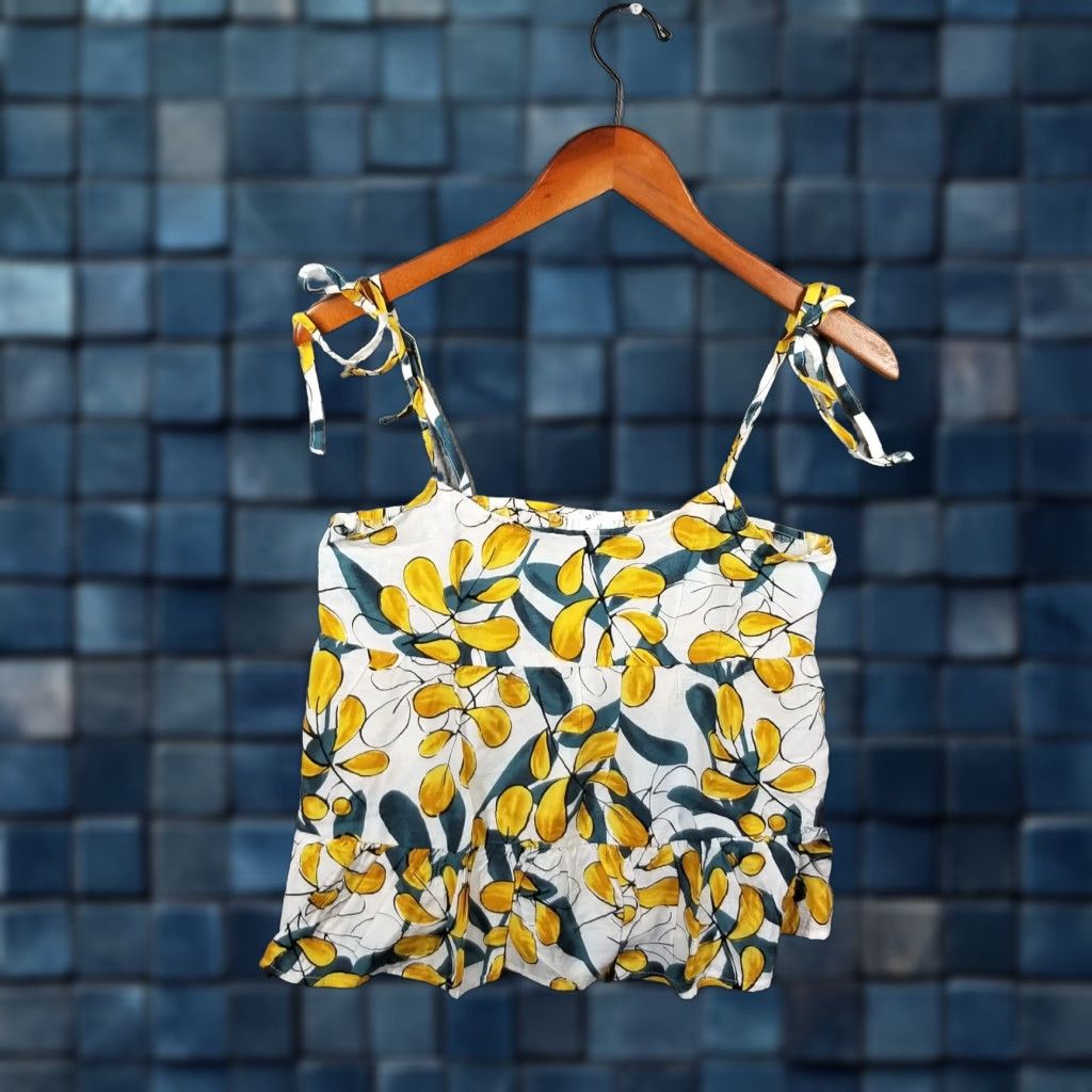 Anthropologie VINTAGE MINE Anthropologie Women's Tank Top Sleeveless Spaghetti Floral White Yellow Medium Size M / US 6-8 / IT 42-44 - 1 Thumbnail