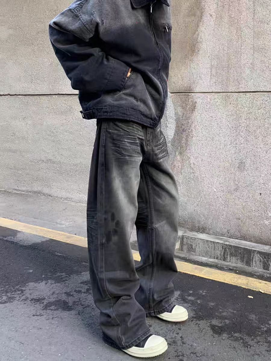 Designer × Jean × Vintage Washed and dirty dyed distressed micro flare baggy jeans Size US 34 / EU 50 - 4 Thumbnail