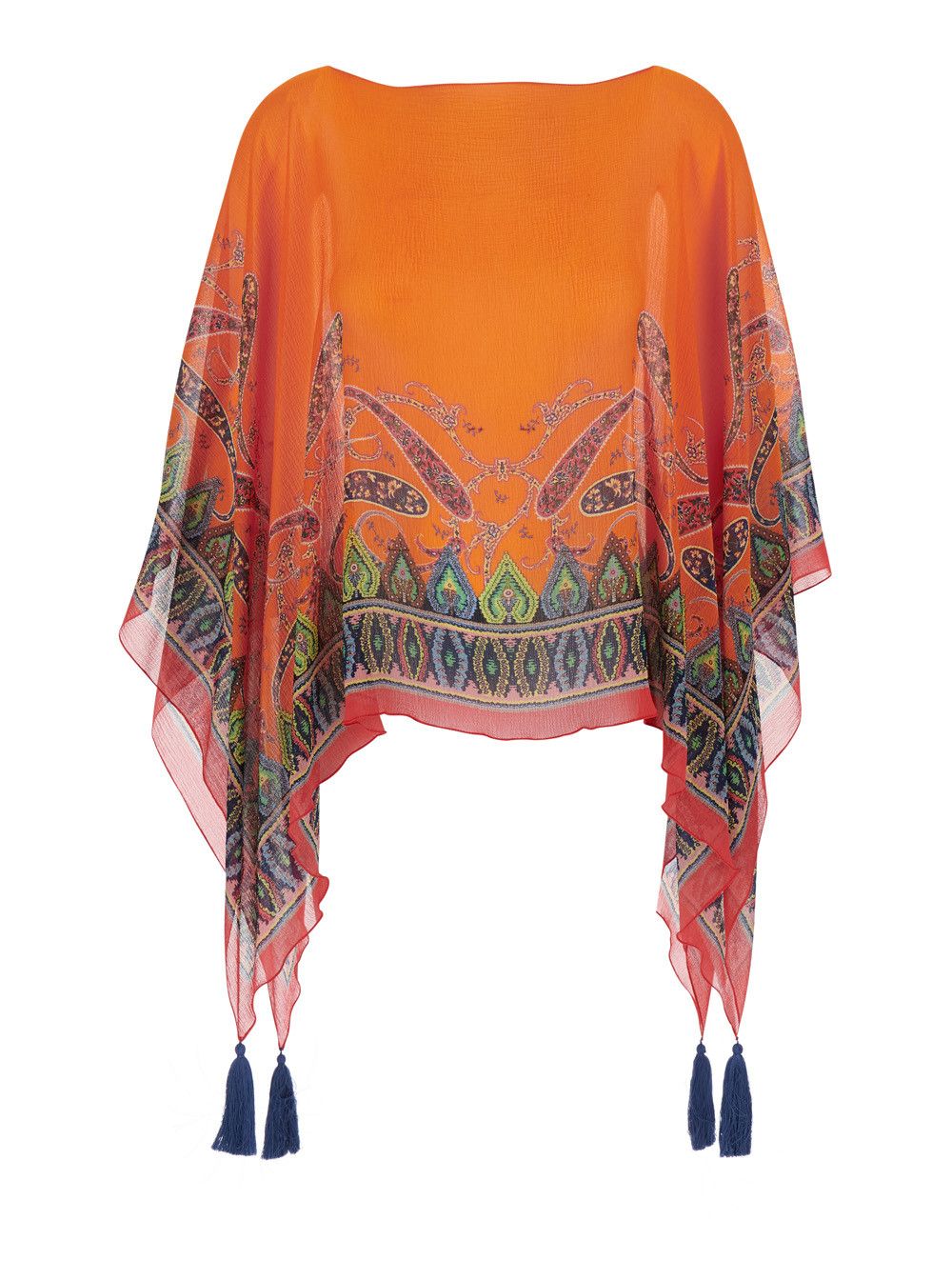Etro Orange Cape with Front and Back Print and Orange Silk Tassel Detail for Women Size M / US 6-8 / IT 42-44 - 1 Thumbnail