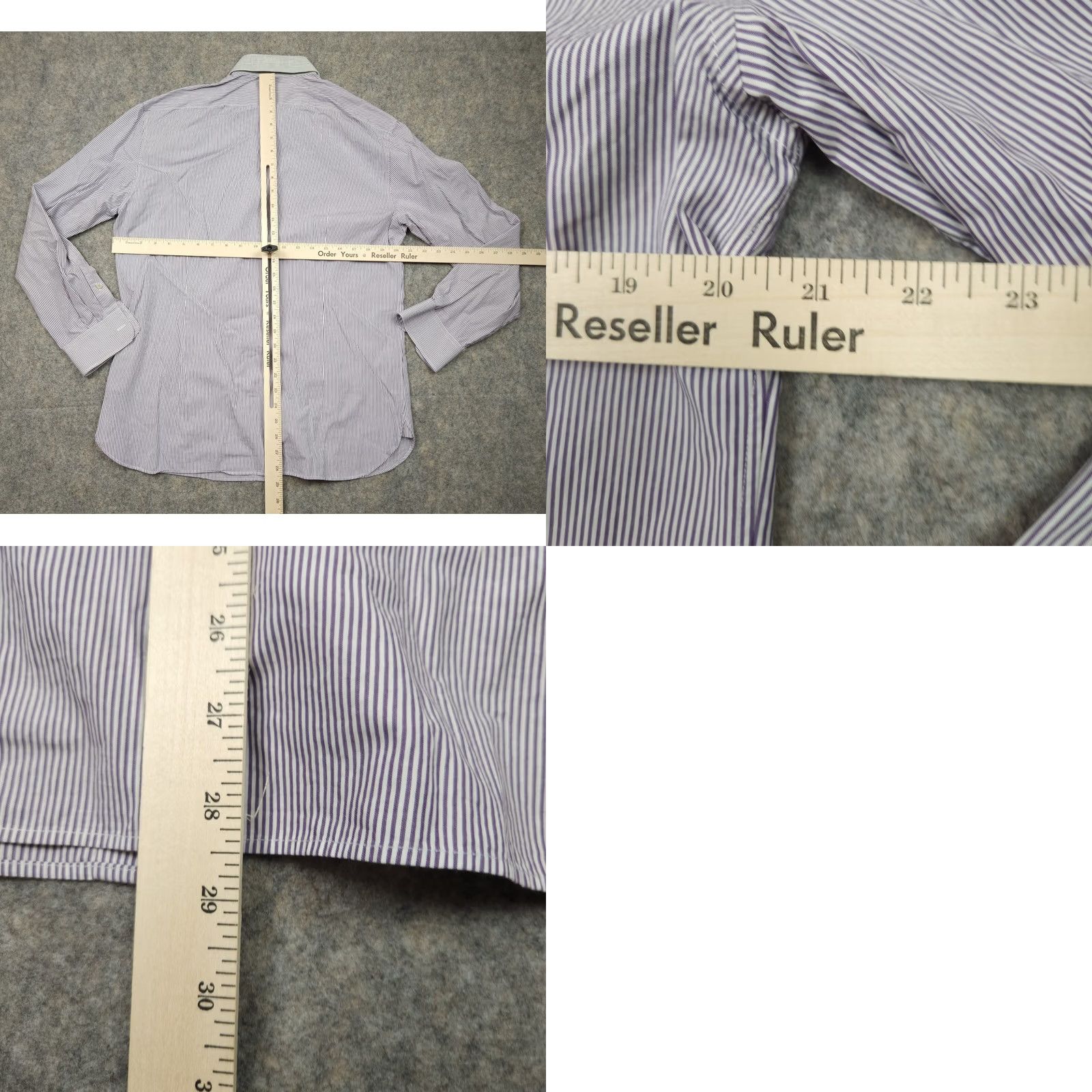 John Varvatos John Varvatos Shirt Dress 16 Slim Fit Purple White Stripe 100% Cotton Mens Size 42R - 8 Thumbnail