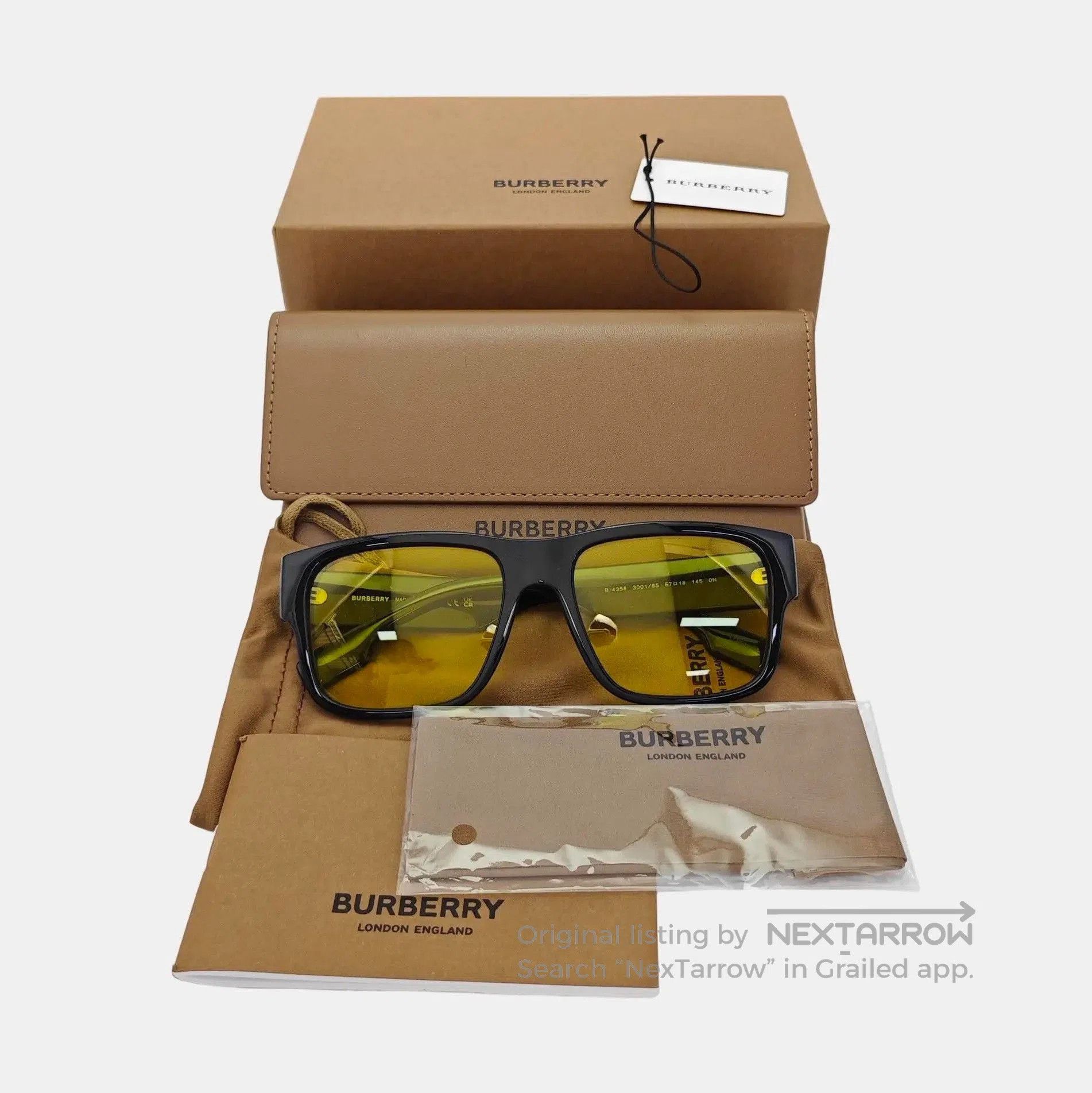 Burberry Burberry Black Frame Yellow Lens Sunglasses. Size ONE SIZE - 5 Thumbnail