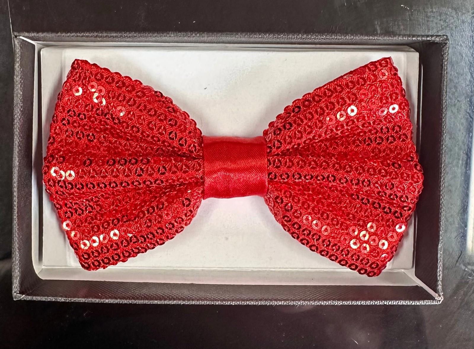 Designer Sequins Fabric Bow Tie RED Adult Unisex Size ONE SIZE - 1 Preview