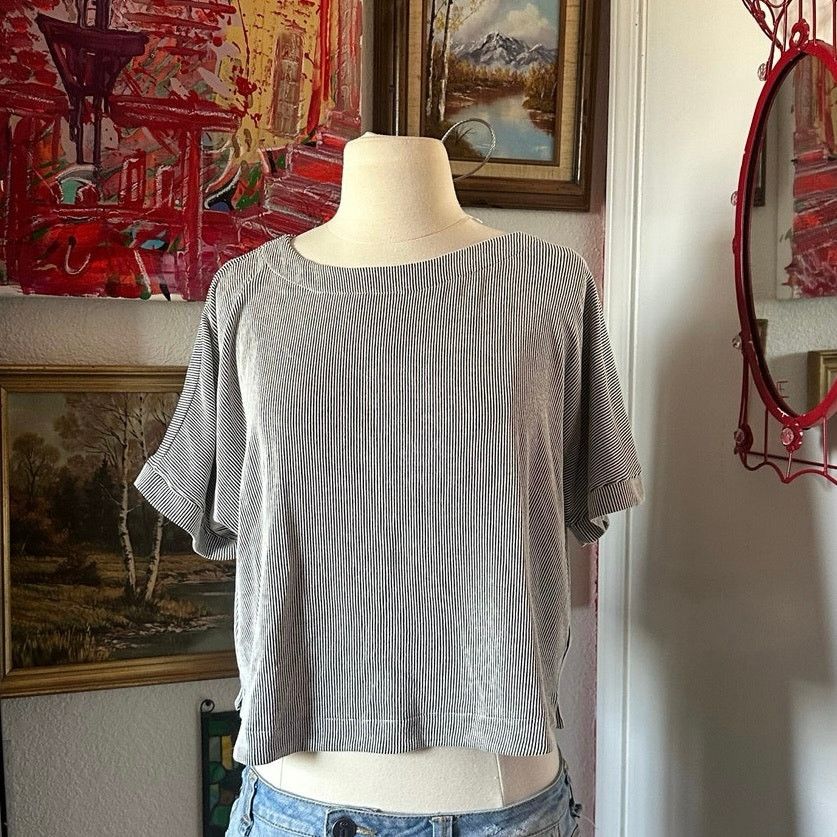 Adrianna Papell adrianna papell black white striped short sleeve knit shirt Size S / US 4 / IT 40 - 1 Thumbnail