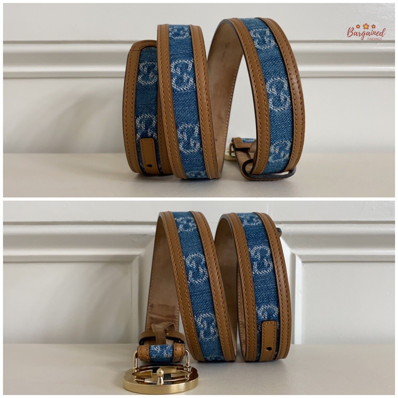 Gucci Gucci Blue GG Denim Leather Gold Interlocking G Buckle Belt Size 28 - 7 Thumbnail