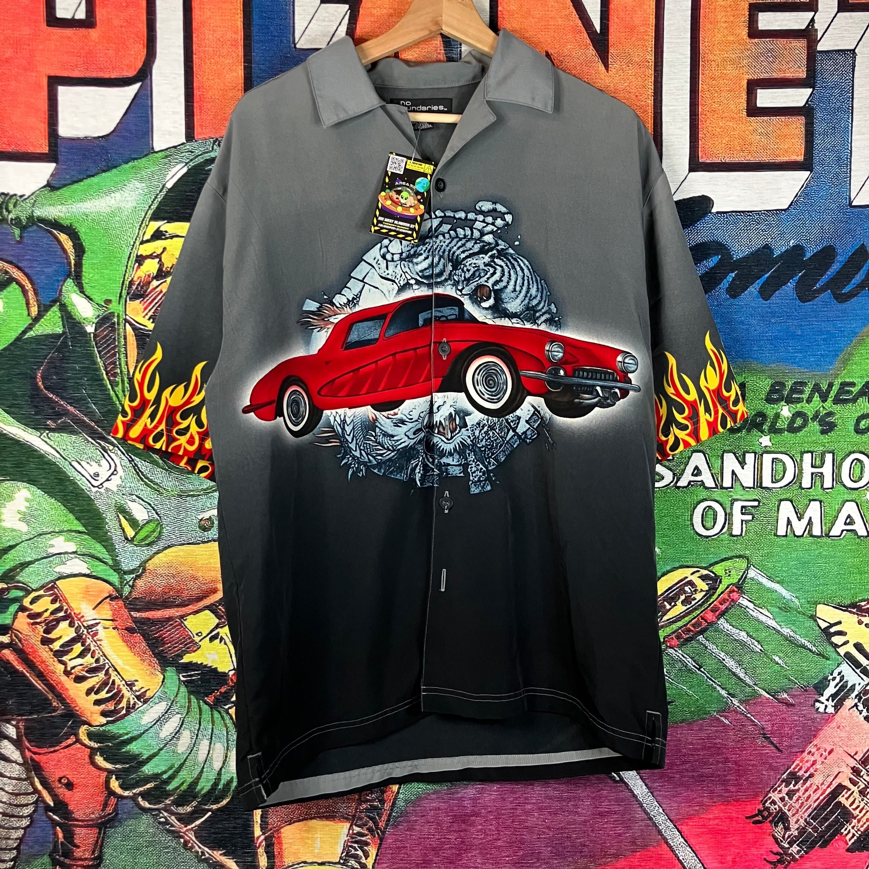 Vintage Y2K No Boundaries Hot Rod Flames Button Down Shirt