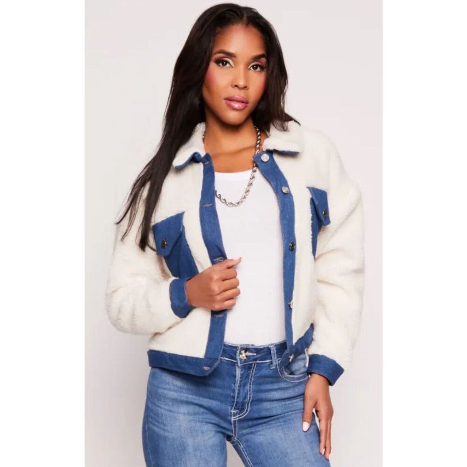 Boutique Moschino Jolie & Joy Sherpa Denim Accent Jacket - Size Large Size L / US 10 / IT 46 - 1 Thumbnail