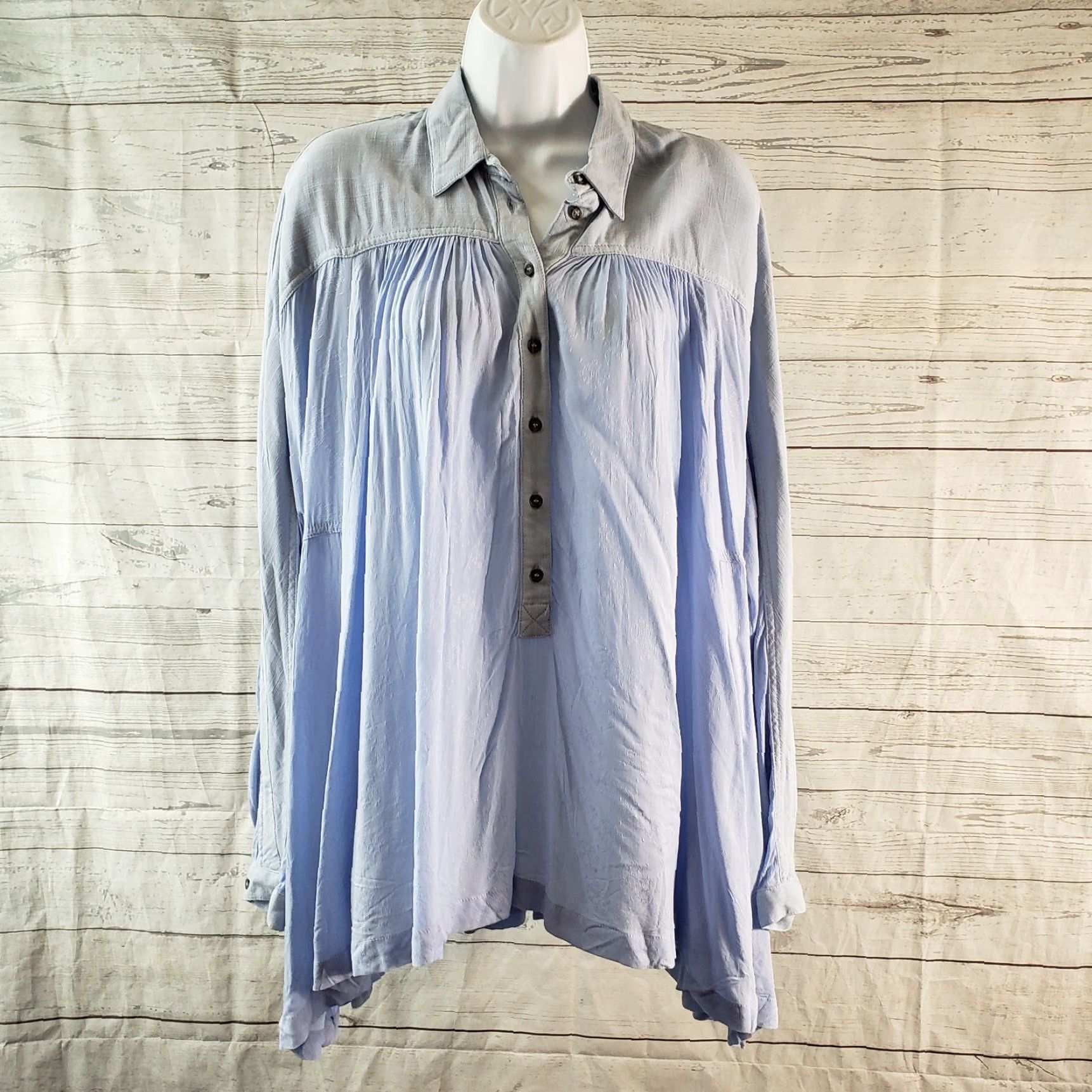 Free People Free People Womens Lovely Day Button Down Top Shirt XS Small Blue Long Sleeve Size S / US 4 / IT 40 - 2 Thumbnail