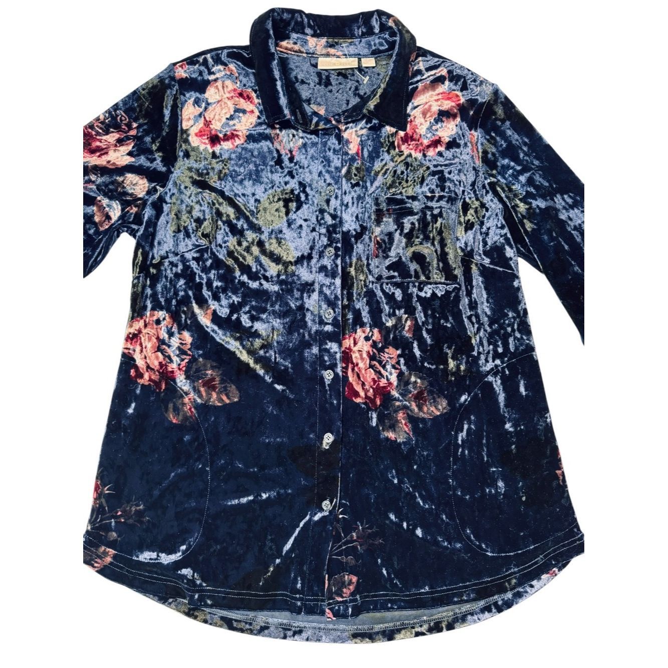 Other New Belle By Kim Gravel Crushed Velvet Blue Floral Button D Size M / US 6-8 / IT 42-44 - 3 Thumbnail