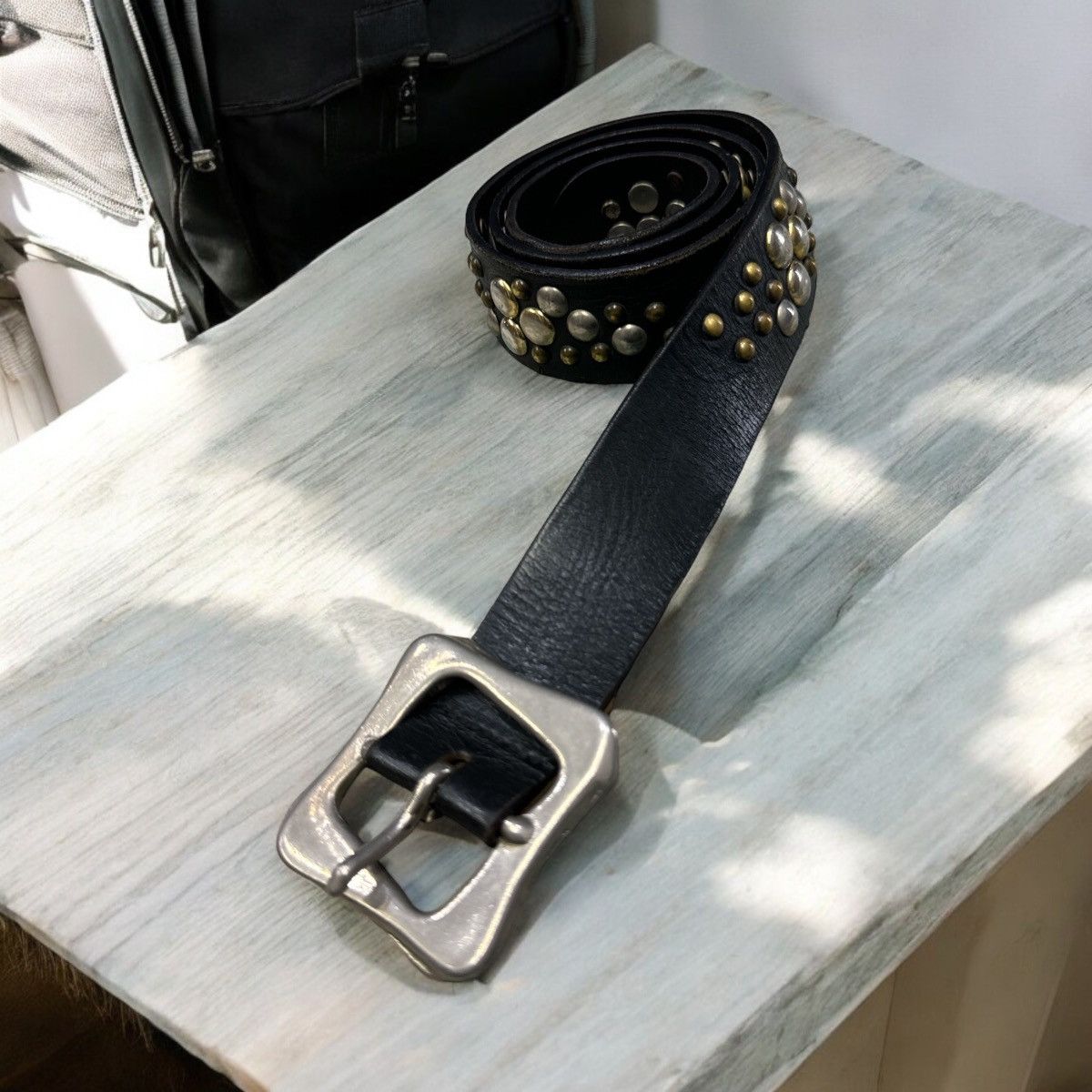 Genuine Leather TIBERIO FERRETTI GARRISON STUDDED LEATHER BELT ENGRAVED Size 38 - 1 Thumbnail