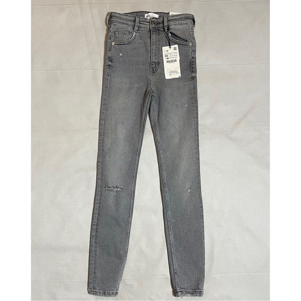 Zara NWT New Zara Hi-Rise Ankle Length Vintage Skinny Grey Jeans Size 26" / US 2 / IT 38 - 2 Thumbnail