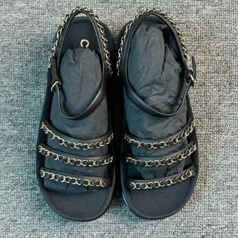 Chanel Chanel Black Gold Chain Logo Sandals -2505 Size US 6 / EU 39 - 2 Thumbnail