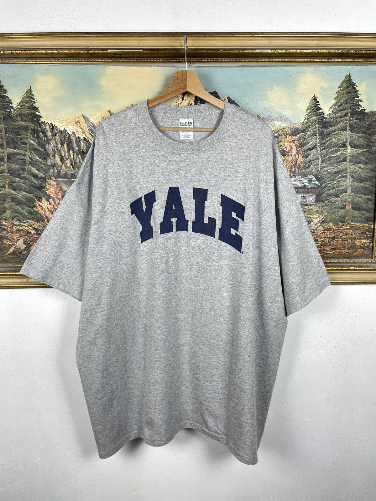 Vintage Yale Vintsge Y2k Gray Tee University College Baggy Oversize Size US XXL / EU 58 / 5 - 1 Thumbnail