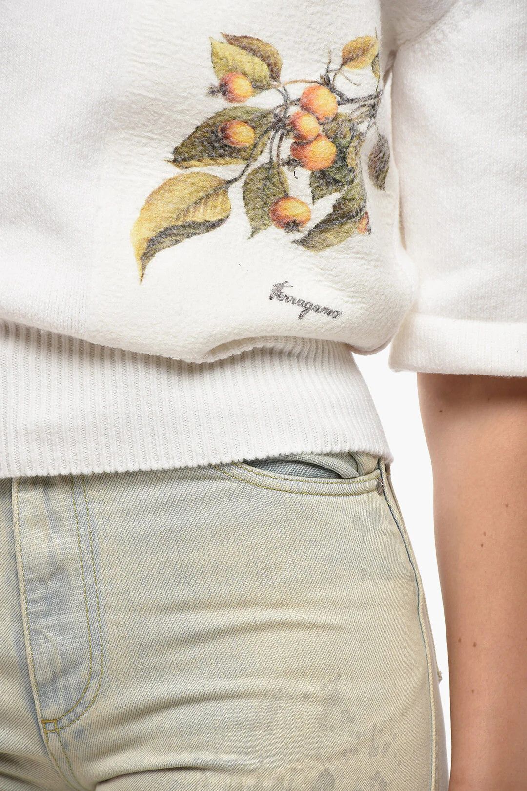 Salvatore Ferragamo og1mm0426 Mixed Cashmere Short-Sleeve Polo Sweater in White Size S / US 4 / IT 40 - 3 Thumbnail