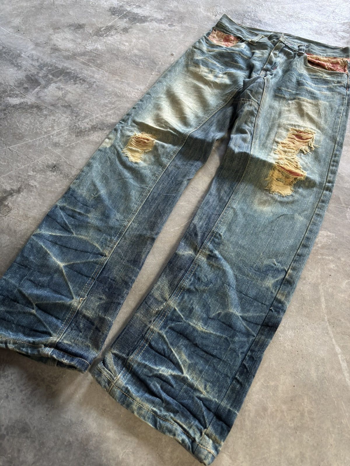 Hysteric Glamour × If Six Was Nine × Japanese Brand GUMU distressed japanese denim sakura sukajan sick mud wash Size US 31 - 12 Thumbnail