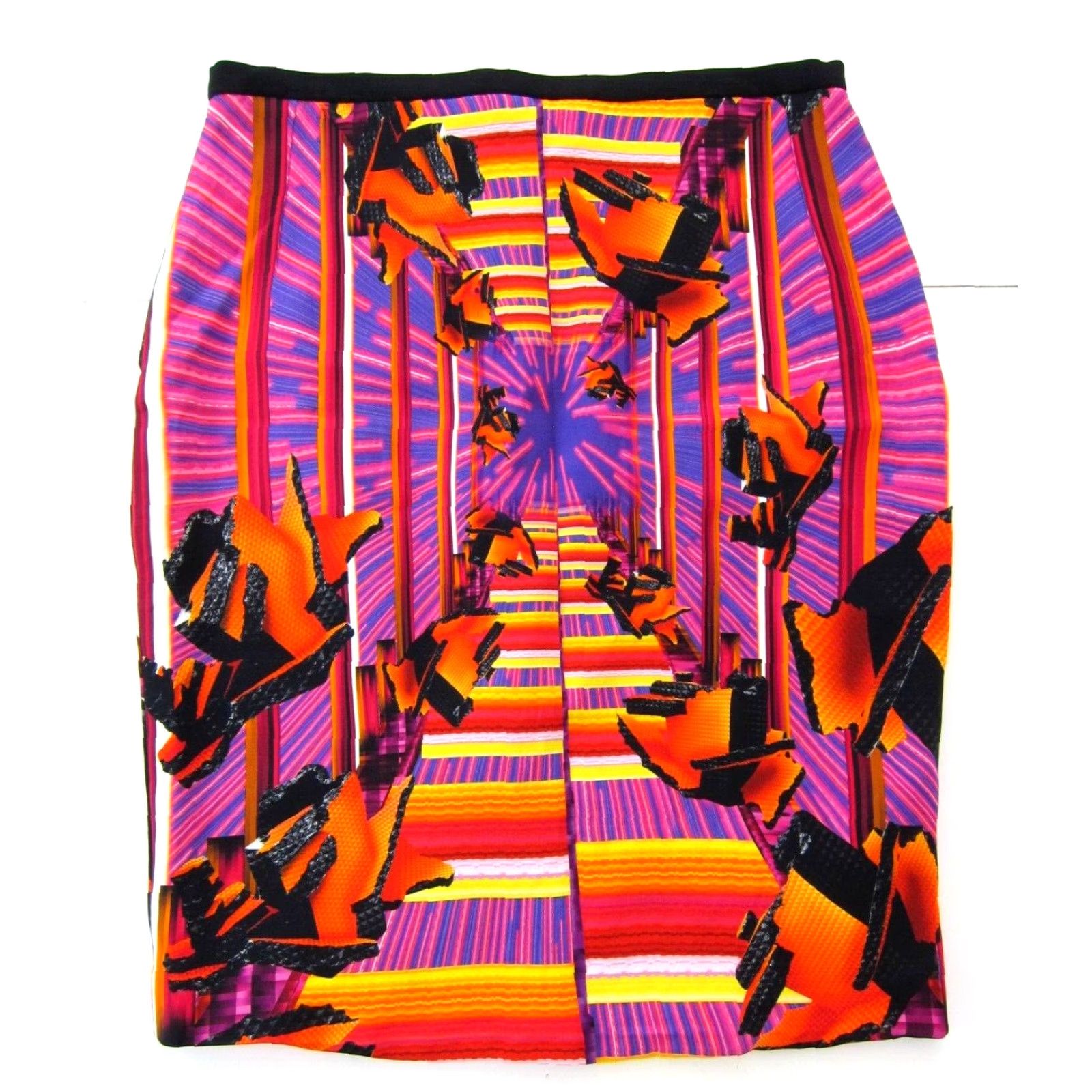 Peter Pilotto Vintage Peter Pilotto Pink Orange Black Geometric Retro Straight Pencil Skirt 14 Size 36" / US 14 / IT 50 - 2 Thumbnail