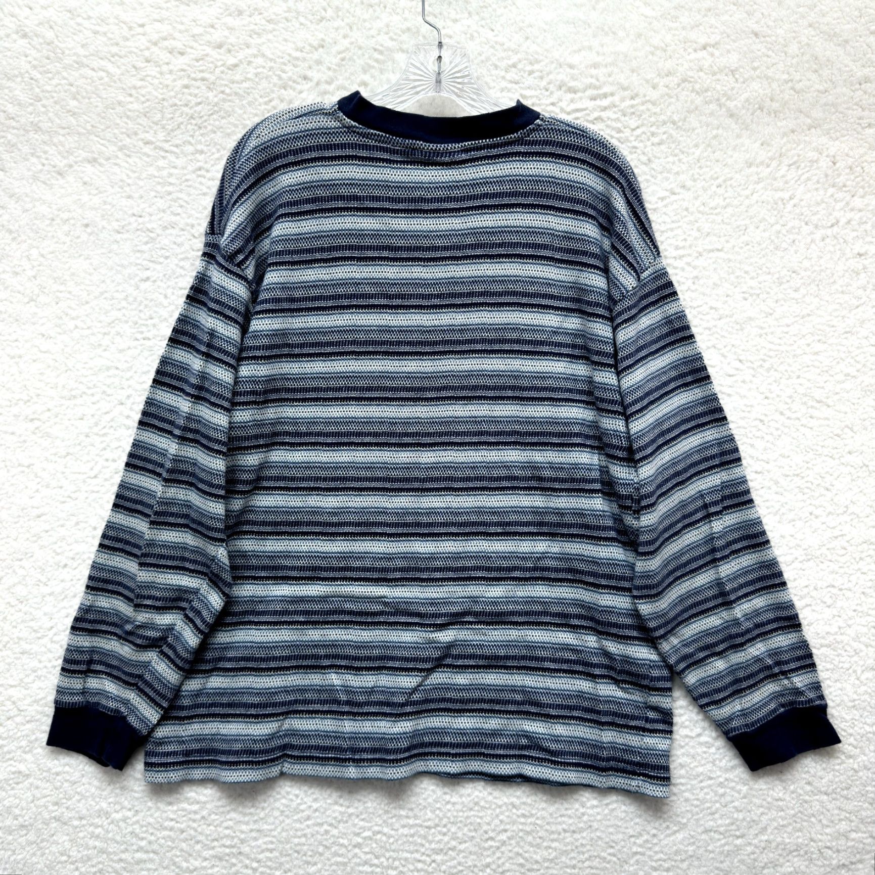 Faded Glory VINTAGE 90s Y2K Henley Sweater XL Mens Blue Striped Grandpa Skater Grunge Rugby Shirt Size US XL / EU 56 / 4 - 2 Thumbnail