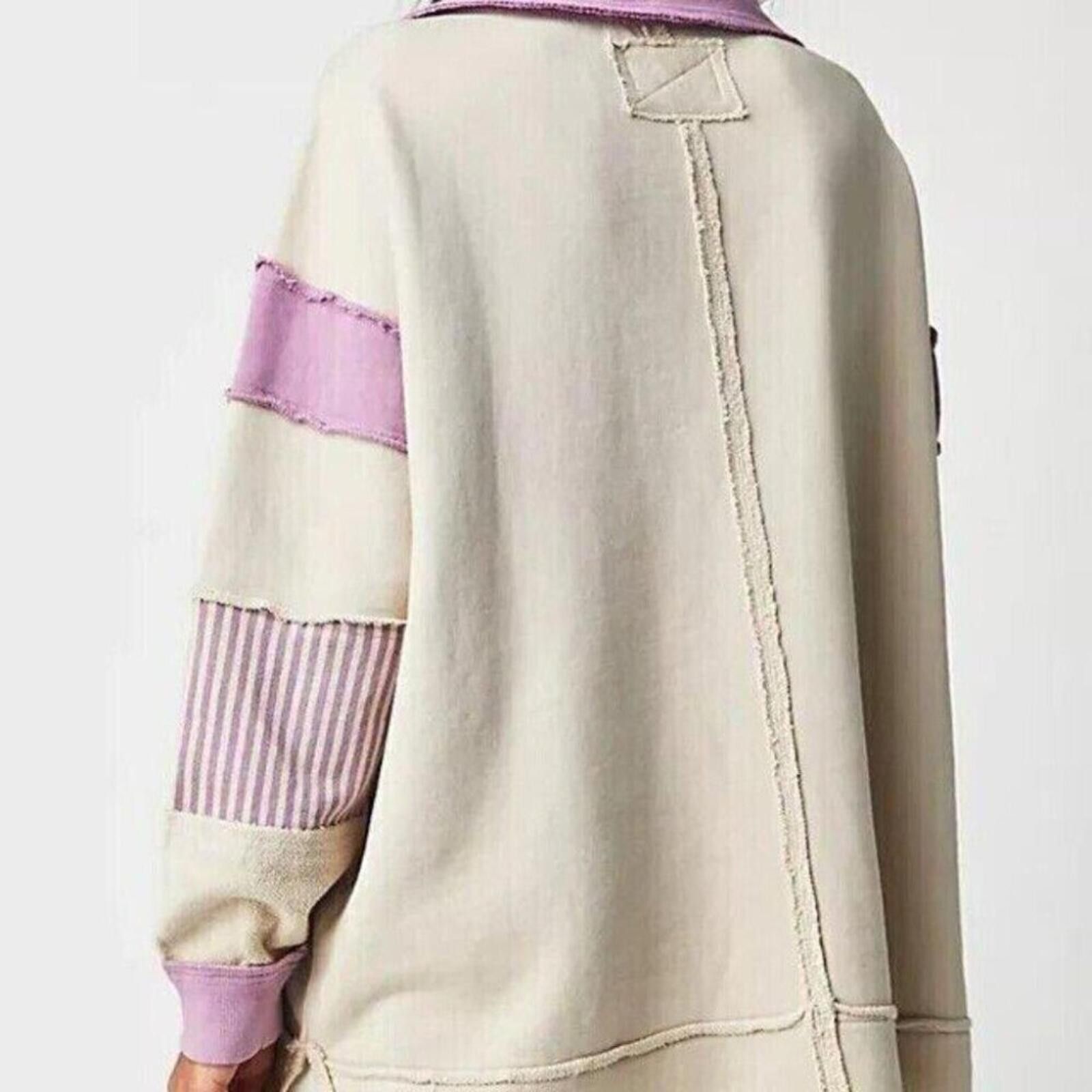 Free People Free People Cream and Lavender Oversized Pullover Sweatshirt Size S / US 4 / IT 40 - 4 Thumbnail