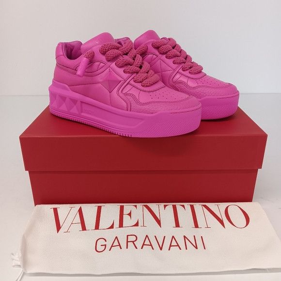 Valentino Valentino One Stud XL Fuchsia Leather Sneakers -EU37.5/US7.5 Size US 7.5 / IT 37.5 - 1 Thumbnail