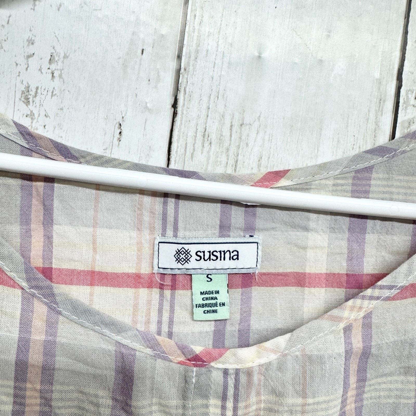 Other Susina Top Size Small Multicolor Plaid Short Sleeve Blouse Size S / US 4 / IT 40 - 6 Thumbnail