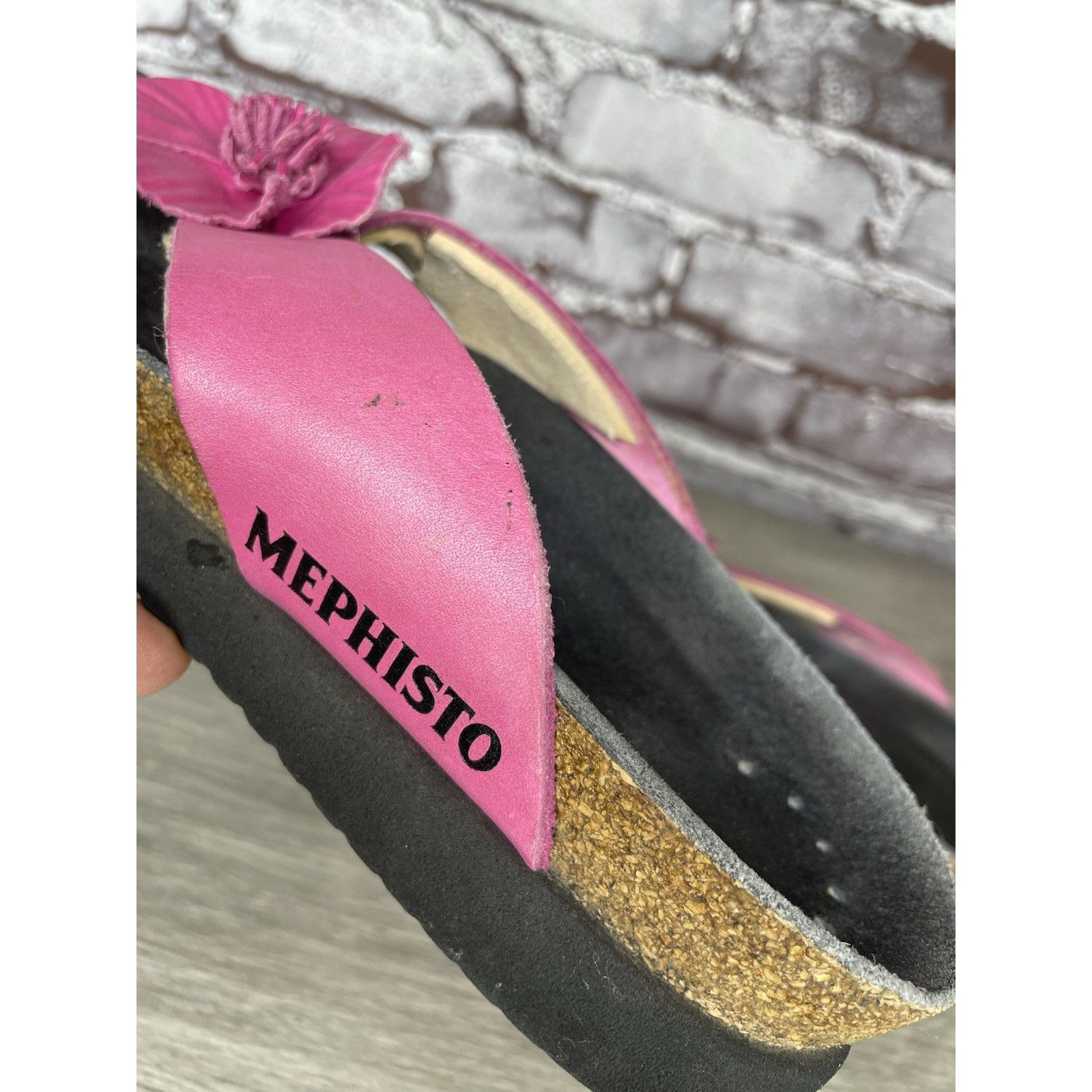 Mephisto Mephisto Violette Pink Leather Rose Flower Thong Cork Sandal Size US 6.5 / IT 36.5 - 5 Thumbnail