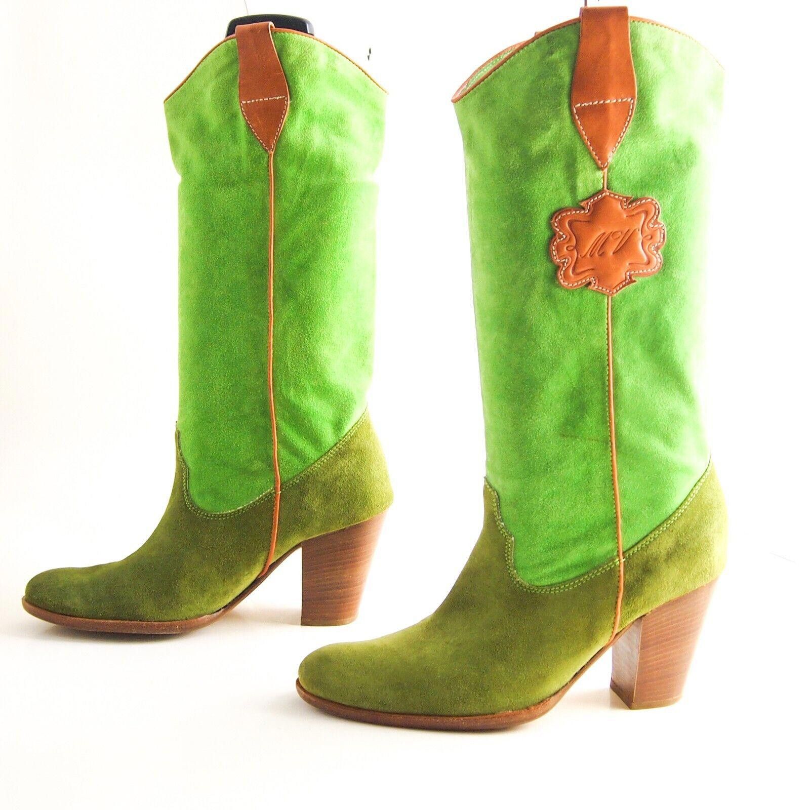 Designer Mauro Volponi Western Boots Green Suede US 9 EU 39 Size US 9 / IT 39 - 2 Thumbnail