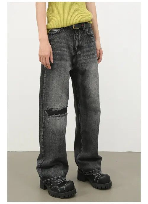 Japanese Brand × Jean Pants Washed vintage men's wide-leg casual ripped jeans Size US 32 / EU 48 - 2 Thumbnail