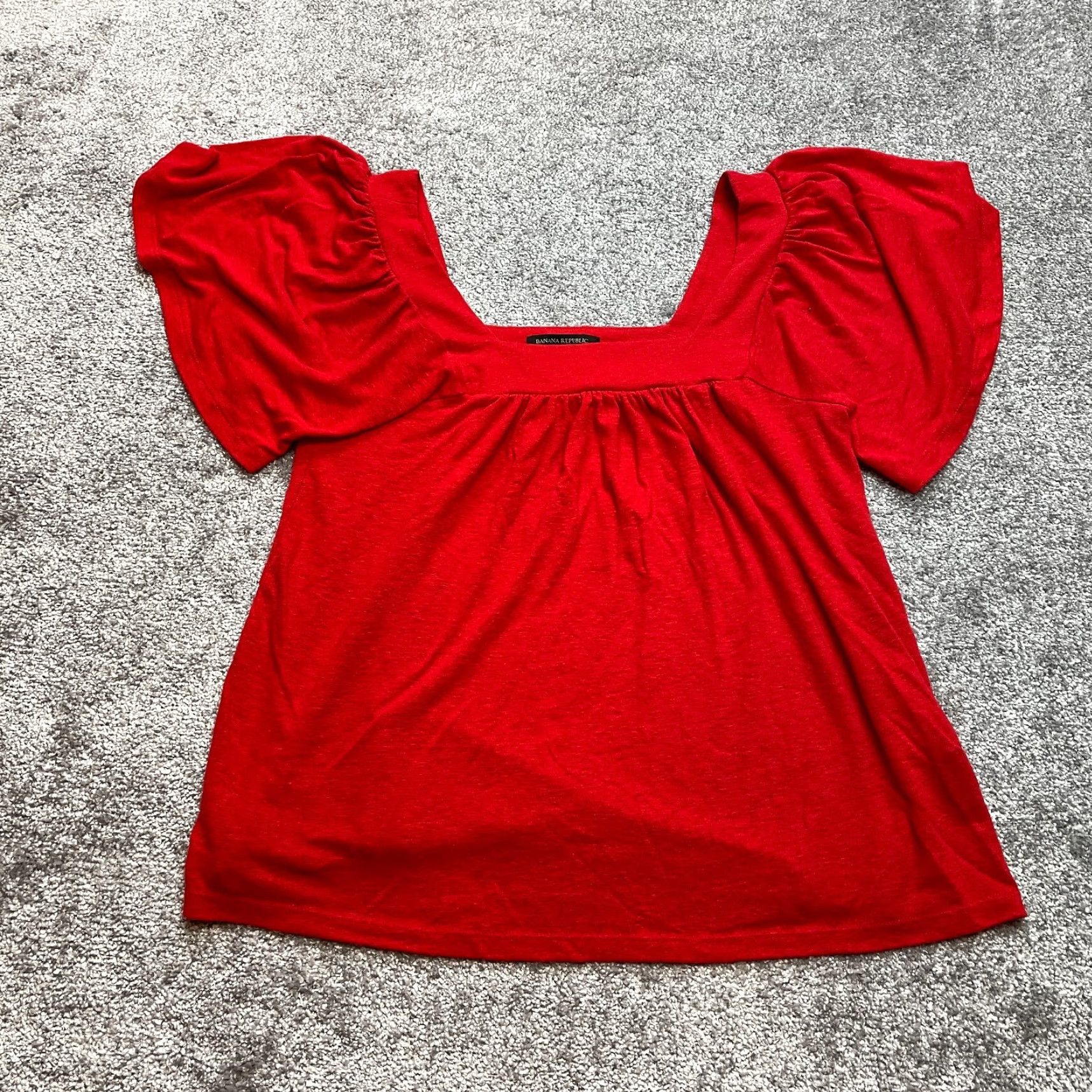Banana Republic Banana Republic Shirt Womens S True Red Square Neck Linen Short Sleeve OLX Size S / US 4 / IT 40 - 2 Thumbnail