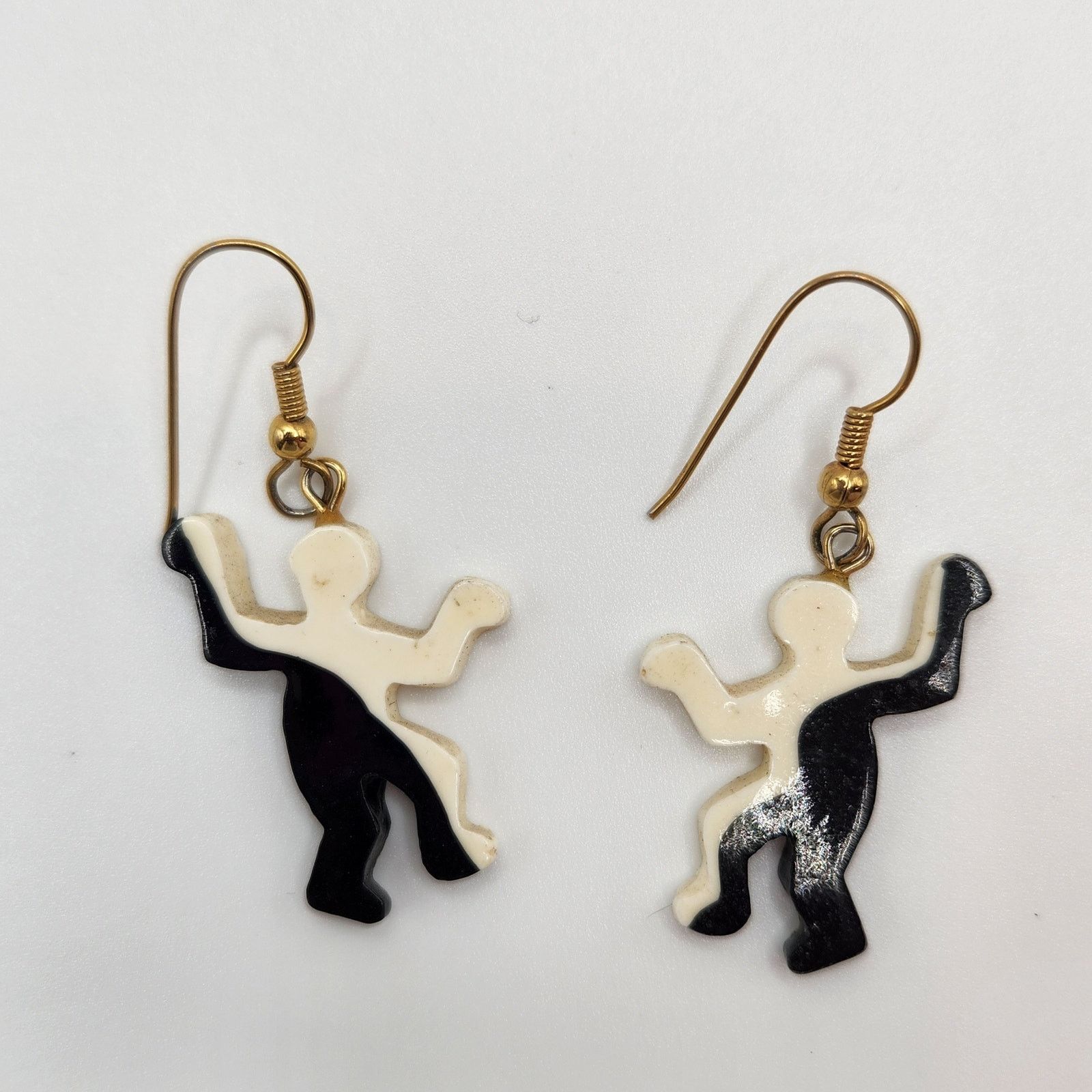 Other Black and White Abstract Figure Earrings Hook Dangle 2" Size ONE SIZE - 2 Thumbnail