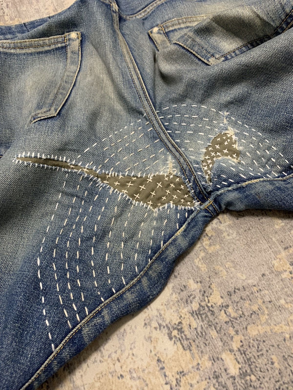 Japanese Brand Japanese Blue Work Custom Sashiko Boro Selvedge Denim Size US 35 - 1 Thumbnail