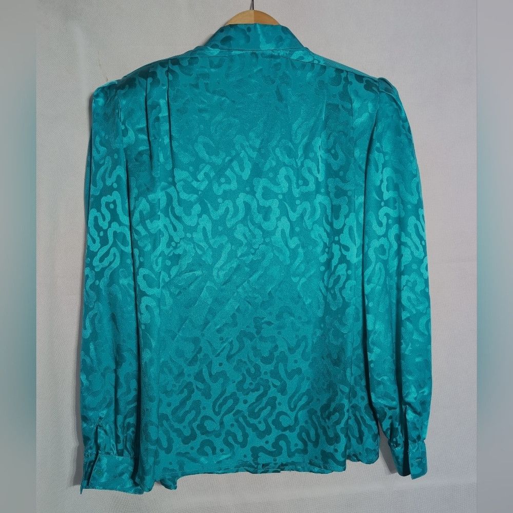 Other Vintage Pat Argenti Silk Sz Patterned Teal Long Sleeve Shir Size XL / US 12-14 / IT 48-50 - 4 Thumbnail