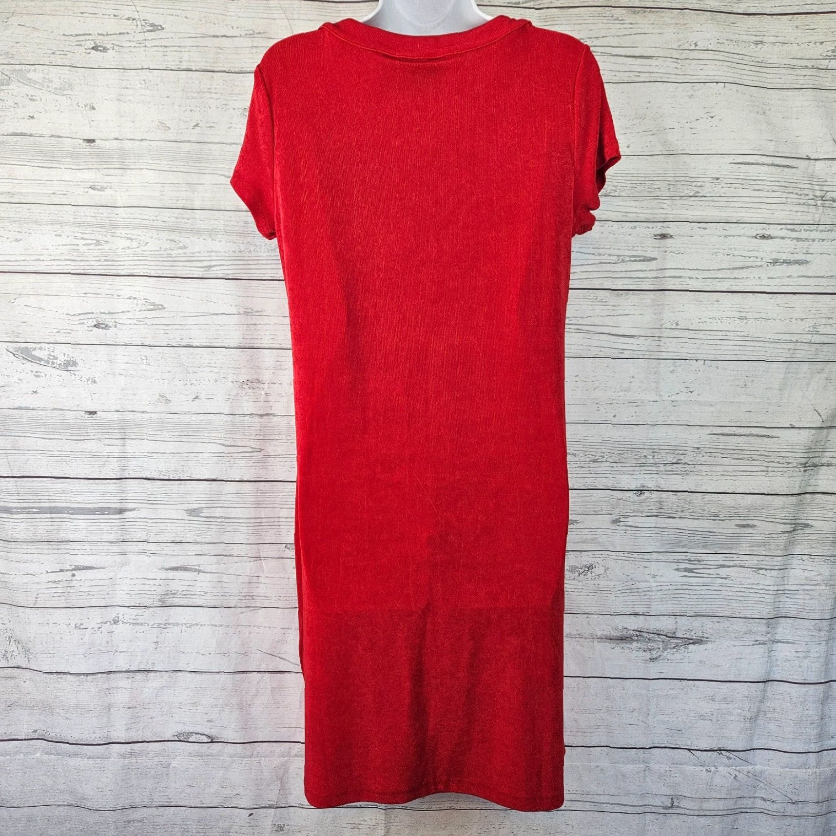 Vintage Chico's Travelers Womens Dress Sz M Solid Red Short Sleeve Slinky Knee Length Shift Vintage No Size 32" / US 10 / IT 46 - 3 Thumbnail