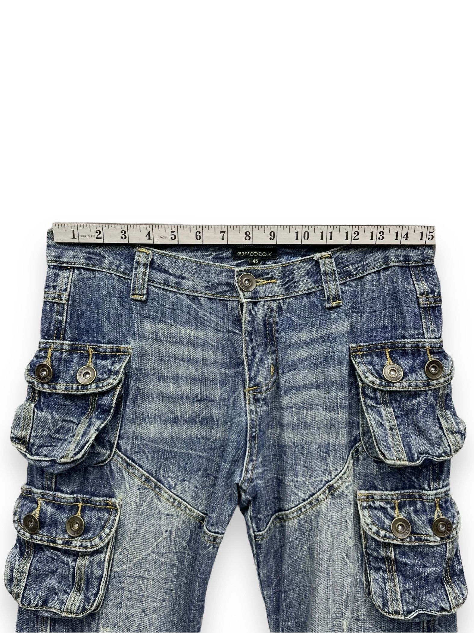 Japanese Brand 🔥FYE🔥Vtg PHILODOX Distressed Denim Punk Multipocket FLARE Size US 30 / EU 46 - 11 Thumbnail