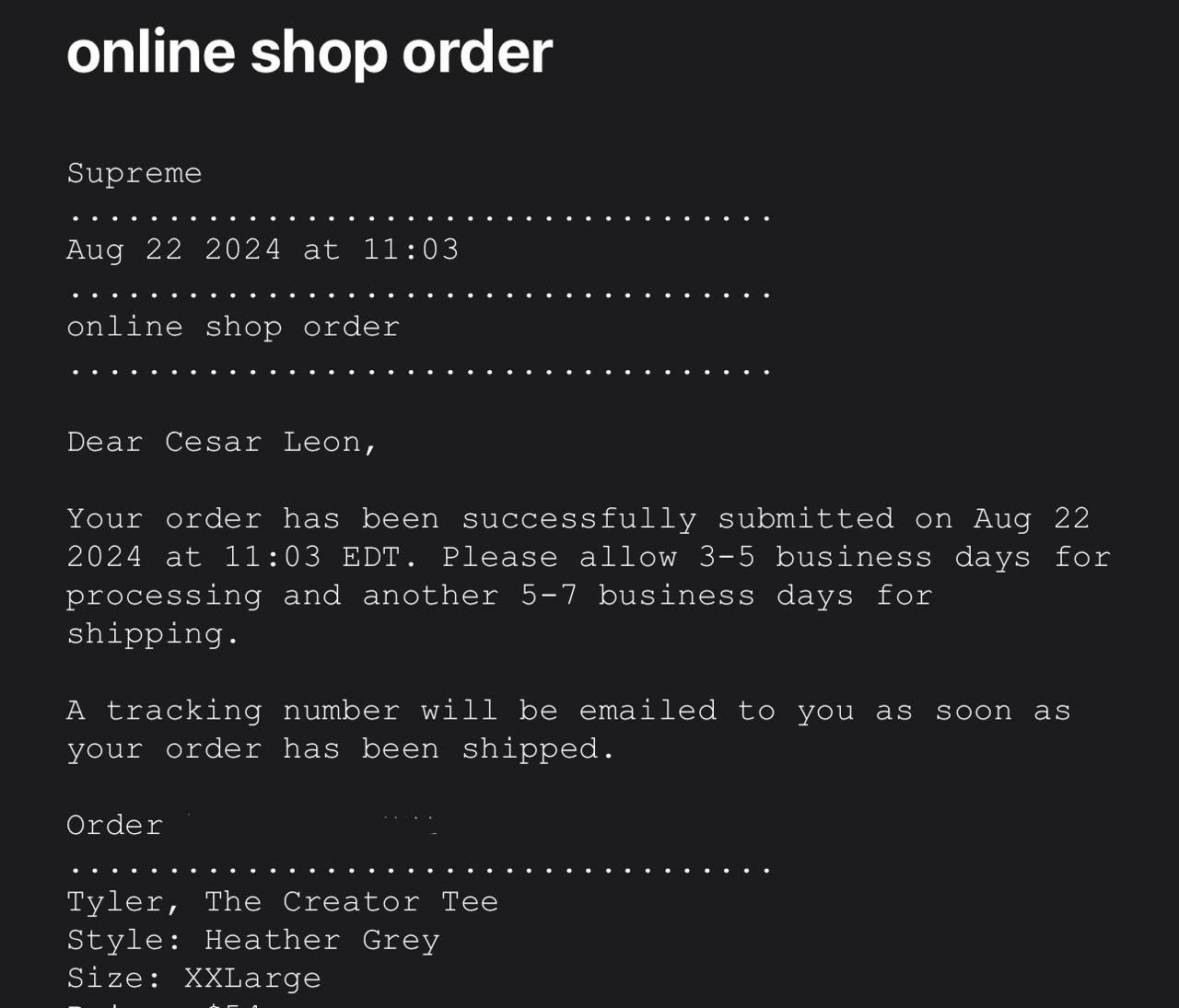 Supreme SUPREME TYLER THE CREATOR TEE ORDER CONFIRMED XXL Size US XXL / EU 58 / 5 - 2 Thumbnail