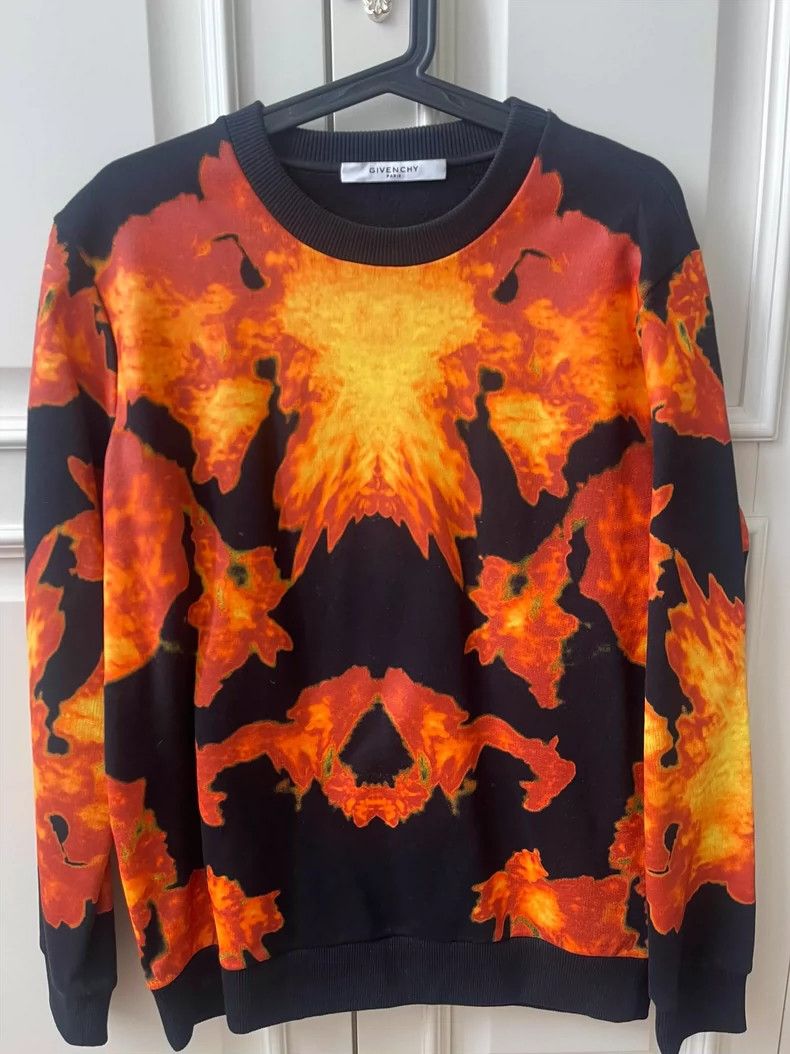 Givenchy Givenchy Men's Black Cotton Orange Spark Print Crewneck Sw Size US XS / EU 42 / 0 - 1 Thumbnail
