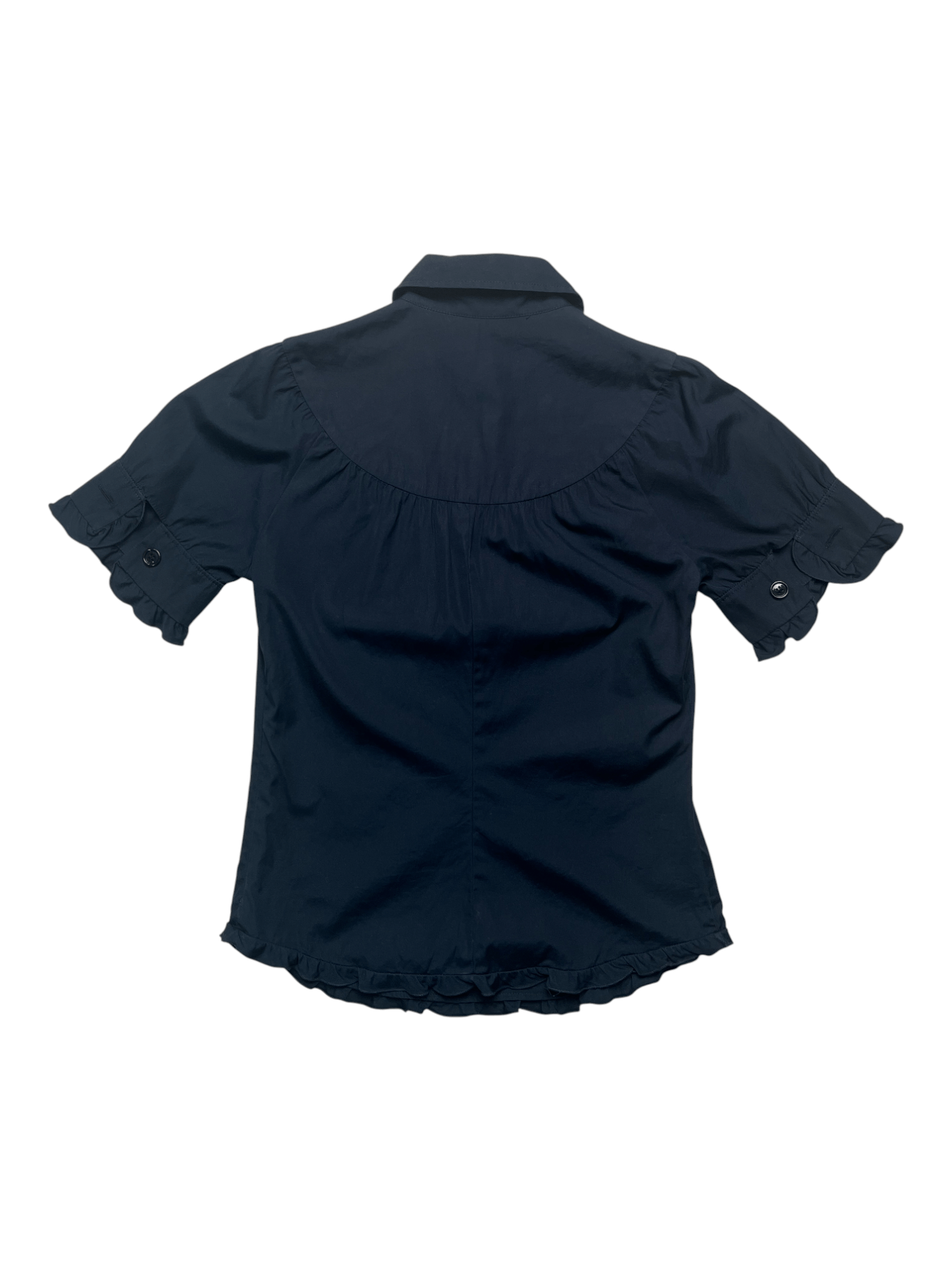 Miu Miu Navy Short Sleeve Blouse With Flowery Edges Size XS / US 0-2 / IT 36-38 - 2 Thumbnail